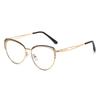 Gafas de moda fotocromáticas con bloqueo de luz azul para mujer, montura de metal decorada con diamantes, gafas planas transfronterizas europeas y americanas estilo ojo de gato