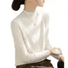 Camisa de Base Malha Fina Texturizada Cinza Meia-Gola para Mulheres 2025 Novo Outono e Inverno Suéter Super Bonito