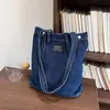 Bolsa Jeans Casual Grande Capacidade Feminina 2026 Nova Versátil Bolsa para Estudante Aula Deslocamento Bolsa Tote de Ombro Único