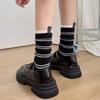 Meias Listradas Meias Femininas de Comprimento Médio Ins Meias da Moda Estilo Coreano Etiqueta de Tecido Agulha Dupla Meias de Algodão com Sapatos Birkenneth Meias Femininas Longas Empilhadas