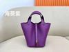 Procesando Cesta de Verduras de Estilo Nuevo Personalizado Bolso Balde de Cuero Patrón Lichi Capa Superior Piel de Vaca Simple Versátil Bolso de Mano para Mujer