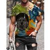 Europeu e Americano Exportação Transfronteiriça Masculina Casual Gola Redonda Manga Curta Estampa Digital Padrão Pintura a Óleo Pulôver Slim Camiseta Masculina