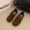 Fivela de cinto feminina 2026, sapatos estilo Birkenstock, chinelos forrados de pelúcia, estilo retrô francês versátil novo para outono e inverno