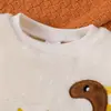 Conjunto de franela para niños de comercio exterior transfronterizo otoño e invierno, con un diseño de bordado de dinosaurio de dibujos animados, que consta de una sudadera de manga larga y pantalones largos, un conjunto de dos piezas para niños