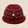 Chapéu de Tricô Outono/Inverno Feminino para Idosos, Forrado com Lã e Espesso, Chapéu Quente de Vovó para Adultos