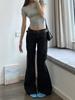 Pantalones Micro Acampanados de Cintura Baja Negros para Mujer Verano Delgados Ajustados Combinan con Todo Casuales Pantalones Holgados Ajustados