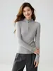 Nuevo suéter de cachemira para mujer de otoño e invierno, cuello medio alto, jersey de punto con media cremallera, ajuste ceñido, top cálido, capa base de lana tejida