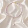 Collar de perlas con colgante exagerado, cadena de clavícula para mujer, estilo europeo y americano, con cuello corto, gargantilla y correa para el cuello.