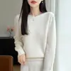 Suéter de lana simple de una sola línea, cuello redondo sin costuras, para mujer, jersey, manga larga, corte holgado, adelgazante, tejido, suéter cálido para capa base