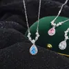 Colar Lágrima de Sereia em Prata Esterlina 999 para Mulheres Estilo Levemente Luxuoso Pingente Gota d'Água Corrente de Clavícula Diamantes Brilhantes Colares de Alta Qualidade