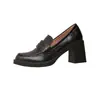 Mocassins de Salto Alto Estilo Britânico para Mulheres, Sapatos Pequenos de Couro Versáteis Retrô, Sapatos Simples Slip-On para o Dia a Dia