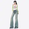 Jeans de campana de tiro bajo estilo retro americano color Naranja Juvenil para mujer, corte ajustado, favorecedores y versátiles
