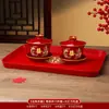 Tazas de Té para Brindis de Boda, Tazas y Cuencos de Pareja Dragón y Fénix, Juego de Cuenco y Palillos de Boda, Juego de Té Rojo para Novios