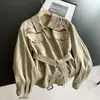 Primavera 2026 Nueva Camisa Corta de Lino con Cordones para Ceñir la Cintura Top Casual Chaqueta para Mujer Venta al por Mayor N5CW26068