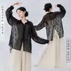 Estilo Nacional Charme Antigo Fantasia de Dança Feminina Camisa de Renda Lapela Manga Longa Camisa Moderna Clássica Tendência Top para Prática de Dança