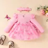 Amazon Vestido de Manga Larga de Malla Dulce Mariposa para Niña de 0 a 1 Año Banda para el Cabello Moda Vestido de Rayas de Pitillo para Bebé