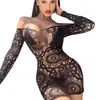 Vestido Mini Bodycon Sexy y Atractivo de Talla Grande Transfronterizo con Mangas Largas, Diseño Hueco Transparente, Uniforme Atrevido, Medias de Malla Sedutoras al por Mayor