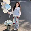 Conjunto de Chaleco Energético Elegante de Moda Chic con Cuello de Muñeca Camisa Jeans con Lazo Estilo Académico en Capas