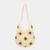 Bolsa de Crochê Floral para Ombro, Bolsa Feminina de Estilo Artístico, Bolsa Versátil para Praia em Férias na Costa, Bolsa Casual, Design de Nicho Coreano
