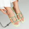 Nuevos Zapatos de Ducha Cuadrados con Hebilla de Pedrería para Mujer, Verano Brillantes Planos Antideslizantes para Exteriores, Sandalias de Lujo Ligero, Venta Caliente Transfronteriza, En Stock