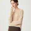 Suéter de punto calado con cuello redondo 75% cachemira 25% seda de morera para mujer, suéter base holgado