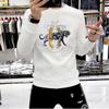 Moletom de Moda Europeia com Artesanato Pesado, Strass a Laser, Gola Redonda, Mangas Longas e Mangas Curtas para Jovens Modernos e Únicos