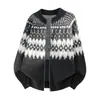Suéter Cardigan Estilo Fair Isle para Hombre, Estilo Otoño e Invierno, Piel Sintética tipo Visón Vintage, Estilo Étnico, Chaqueta de Punto Suave