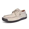 Zapatos Casuales de Cuero Cosidos a Mano para Hombre Estilo Retro con Cordones Punta Ancha Suela Suave Transpirables Slip-on Mocasines de Conducir Estilo Británico