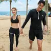 Roupa de Mergulho Coreana Feminina Casal Manga Longa Roupa de Banho de Água-viva Dividida Zíper Calças de Proteção Solar Roupa de Snorkel Slim