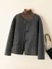 Abrigo de cachemira de doble cara para mujer, nuevo estilo primavera 2025, longitud corta para figuras petite, chaqueta abotonada estilo chino, abrigo de lana