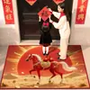 2026 Año del Caballo Alfombra de Piso de Terciopelo con Cristal Rojo Alfombra de Piso para Entrada de Año Nuevo Alfombrilla Antideslizante para Pies Alfombrilla Resistente a la Suciedad para Pies