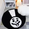 Alfombra Redonda Afelpada con Borlas, Expresión Linda en Blanco y Negro, Antideslizante y Resistente a las Manchas, Manta para Mesita de Noche de Dormitorio, Manta Frontal para Espejo, Felpudo
