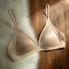 Lencería de Satén de Leche Kbra con Escote en V Profundo Francés para Mujer, Verano, Tirante Fino, Copa Triangular sin Costuras, Pecho Pequeño, Sujetador sin Aros, Delgado