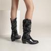 34-48 Botas de tamanho grande de couro envernizado, salto grosso e pontudo, botas ocidentais, salto alto simples, botas femininas, sapatos femininos transfronteiriços de comércio exterior
