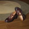 Zapatos Mary Jane de Tacón Alto con Suela Gruesa y Punta Redonda Estilo Francés para Mujer Tacón Grueso Combinan con Todo Pequeños Altura Ultra-alta que Aumenta la Altura Zapatos Pequeños de Cuero Zapatos Vintage de una Sola Capa