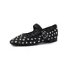 Sapatos de Malha Single com Strass Estilo Socialite Moda 2cm Novo Estilo 2026 Calçado Externo Bico Quadrado Fundo Plano Corte Baixo Tira Única Sapatos de Malha