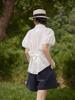 Camisa Retro Moda Francesa Verão Novo Design com Senso Manga Bufante Solta Confortável Chique Elegante Casual Top
