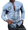 2024 Moda masculina transfronteiriça europeia e americana casual Camisa de manga comprida impressa em 3D Camisa casual de gola masculina