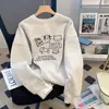 Moletom Cinza Cartoon Gola Redonda Feminino Outono 2026 Novo Solto Tamanho Grande Pequeno Top Feminino