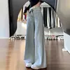 Calça Jeans Reta Azul Claro Estilo Americano para Mulheres, Novo Verão Cintura Alta Emagrecedor Solta Wide-Leg Comprimento Total para Meninas Plus Size