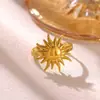 Anillo abierto de girasol vintage europeo y americano, acero de titanio chapado en oro, anillo único de diosa del sol, joyería de diseño de nicho