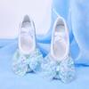 Sapatos de Dança Infantil com Laço Grande de Cristal Colorido Sola Macia Prática Body Sapatos Garra de Gato para Meninas Dança Especial 8030