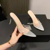Sandalias de tacón de aguja con pedrería transparente, nueva colección 2026, tallas grandes, estilo europeo y americano, primavera/verano, color liso, sandalias de tacón alto de punta para mujer