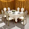 Venta Directa de Fábrica Silla de Comedor Dorada de Acero Inoxidable Silla Metálica de Gama Alta para Restaurante con Piel Sintética Blanca