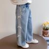 Jeans Cross-Border 2026 Novo Estilo com Laço para Meninas Calças Casuais Retas para Primavera e Outono para Meninas Jovens e Crianças Pequenas