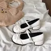 Zapatos Mary Jane de cuero estilo francés para mujer, nuevo modelo de verano 2026, zapatos de una sola tira estilo hada poco profundos con lazo y tacón grueso