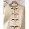 Nueva camisa larga de lino con botones al frente estilo chino para mujer, primavera y otoño, ropa casual inspirada en el Zen de estilo nacional, top tipo chaqueta de algodón y lino