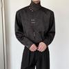 Camisa de Manga Larga para Hombre de Satén Estilo Chino Nuevo Moderno con Patrón Oscuro Irregular Combinable Moda Vintage Hebilla Metálica