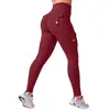 Pantalones de yoga fitness personalizados de tiro alto con bolsillo y efecto push-up en los glúteos para mujer, sin costuras, elásticos, para correr, ajustados, atléticos y de fitness