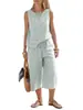 Nuevo Set de Dos Piezas de Moda Europea y Americana para Mujer Verano 2026, Algodón Puro, Cuello Redondo, con Top de Rayas sin Mangas y Pantalones Cropped